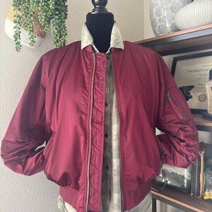 Gap Burgundy Satin Bomber Jacket - Size M